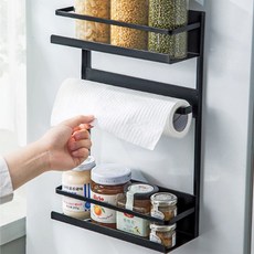 코히모 주방 냉장고 무타공 자석 수납 선반 키친타올 걸이 4W415, 블랙, 1개