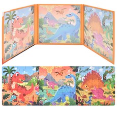 OZ TOY 兒童等級折疊磁性遊戲拼圖書 恐龍 第5階段, 97件, 1個