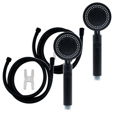 HOMEDAUM Black Monster多功能增壓花灑+1.5m不纏結柔性PVC花灑軟管, 2組, 黑色