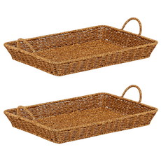 하우스레시피 PP라탄 손잡이 트레이, 브라운, 2개