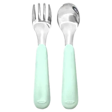 OXO tot 寶寶握叉匙組, 叉子 + 湯匙, 薄荷綠, 1組