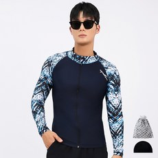 AQUATICA 男款防曬拉鍊長袖泳衣 AQAMAO+彈性泳帽+收納袋組