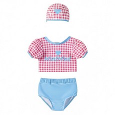 愛北鼻 夏季兒童兩件式泳裝 上衣+泳褲+泳帽 可愛造型設計