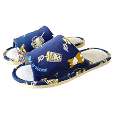 i Slippers 童趣風布質家居室內拖鞋 樂活系列, 台灣製造, 可愛柯基, 珍珠奶茶圖案, L(28cm), 珍奶柯基 藍色, 1雙