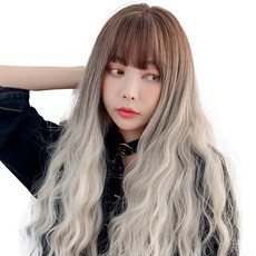 하이유니 옴브레 히피 펌 롱 헤어 통가발 가발 68cm + 가발망 + 거치대 세트, 통가발(크림), 랜덤발송(가발망, 거치대), 1개