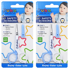 PUKU 藍色企鵝 安全剪刀 輕巧圓頭不易刺傷 附收納保護蓋, 水藍色, 2支