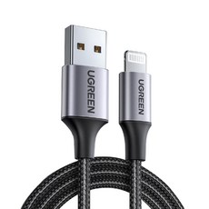 UGREEN 綠聯 iPhone充電線 Lightning對USB連接線 快充 金屬編織版, 1m, 深空灰, 1條