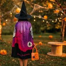 PARTYSHOW 萬聖節印花披風 + 帽子 + 糖果袋 蜘蛛套組, 1套, 紅色(披風)