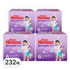 하기스 2024 맥스드라이 점보형 팬티형 기저귀 남여공용(14~19kg), 6단계, 232매