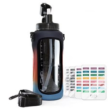 FLES 水壺組 吸管+水壺袋+背帶+貼紙 144入, 日出藍橘, 2L