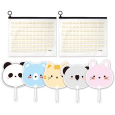 2Youngdesign 動物朋友扇子 5入 + Tooyoung 多功能收納包 L號 2入, 隨機出貨(扇子), 黃色(收納包), 1套