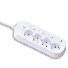 Elephantap 安心自動滅火獨立開關4孔延長線, 1.5m, 白色, 1個