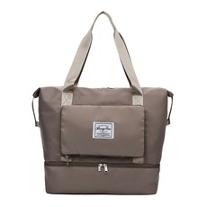 可折疊收納乾溼分離手提行李包 大容量 防水, 卡其色, 1個, 28 x 22 x 41 cm