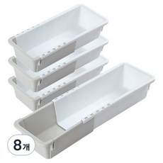 elelliving 可調節長度多用途抽屜整理收納盒 中型(9.5 x 24~32 x 6 cm), 白色, 8個