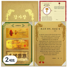 럭키심볼 어버이날 감사합니다 황금지폐 감사장 3종 세트 최고의 장인 장모님상 + 황금카네이션 스티커, 2세트