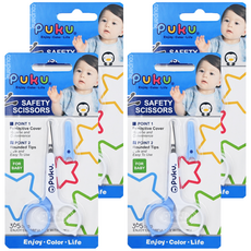 PUKU 藍色企鵝 安全剪刀, 輕巧圓頭不易刺傷 附收納保護蓋, 水藍色, 4支