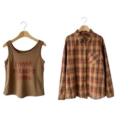 Chic Black 女款 Avecall 字母印花無袖背心 寬鬆格紋襯衫套組 cpnb3276k57