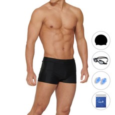 quaro 男士四角大尺碼室內泳褲 + 泳帽 + 泳鏡 + 耳塞 + 塑膠袋組合 ILM401S