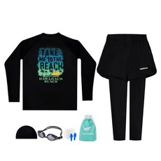 aquatica 防曬泳衣上下裝 + 泳帽 + 一般用泳鏡 + 耳塞 + 防水袋套組 AQA390+AQA421