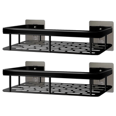 太空鋁轉角置物架, 方形黑色, 2個