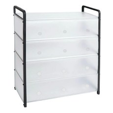 居家達人 簡易DIY五層收納防塵鞋架 寬60cm-89cm 白色 透明, 1個