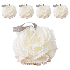珍珠蕾絲泡泡沐浴球, 1入, 白色, 5個