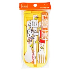 OSK Snoopy 塑膠餐具3件組, 黃色, 湯匙 + 叉子 + 筷子 + 盒子, 1組