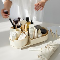 메이크마인 화장대 보관함 화장품 정리함 회전 브러쉬 정리대 수납정리함 향수트레이 B타입, 아이보리, 1개