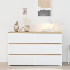 리디아 벨라 3단 와이드 서랍장 방문설치, 우드화이트, 6단