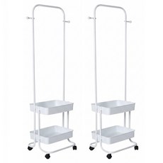 台灣 Life plus 日式簡約 多功能移動式雙層落地衣帽架 2個, 鋼琴白