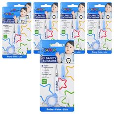 PUKU 藍色企鵝 安全剪刀, 輕巧圓頭不易刺傷 附收納保護蓋, 水藍色, 6支