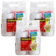스카치 포장용 테이프 3650 48mm x 50m 8p + 디스펜서 세트, 투명(테이프), 3세트