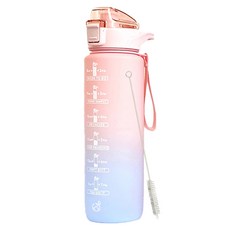 POKOJ Onedaywater 運動吸管水瓶+吸管刷, 粉紅色 + 藍色, 1L