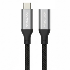 POLYWELL 寶利威爾 100W Type-C 公對母延長線 PW15-W45-A352, 1條, 1m