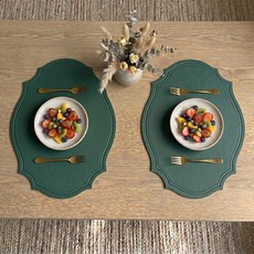 헬로젬 북유럽 노블레스 가죽 방수 테이블 매트, 그린, 가로 43cm x 세로 30cm x 두께 2mm, 2개