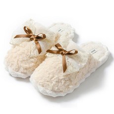 EVER HOUSE 柔軟蕾絲蝴蝶結室內拖鞋, 1個, 象牙白