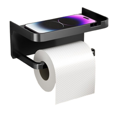 편리홈 무타공 접착식 선반형 휴지걸이, 블랙, 1개