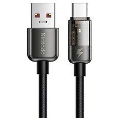 Mcdodo 麥多多 Ice Pro 自動斷電 USB A to Type-C 高速充電線, 1.2m, 1個, 黑色