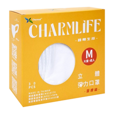 Charmed 昌明生技 3D成人彈力耳帶醫用口罩 M, 天使白, 30片, 1盒