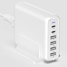 Home Planet 接地型 90W 6埠 PD PPS 超高速多功能充電器, 1個, 白色