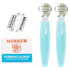 굳은살제거 컬러풀 발 각질 면도기 블루 2p + 면도날 10p 세트, 1세트