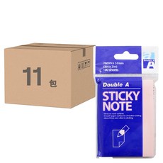 Double A 便利貼, 76mm x 51mm, 100張, 粉紅色, 可重複黏貼, 11包