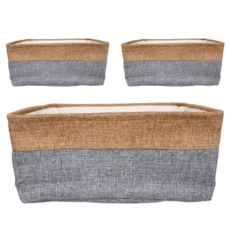 妃妃嚴選 加厚亞麻收納籃, 中 ( 36 x 27 x 16cm ), 棕色 灰色, 3個