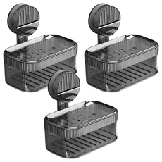 Reddot 紅點生活 強力吸盤雙層菜瓜布肥皂盒, 3個, 透灰色, 浴室收納好幫手