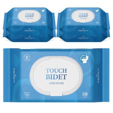 브라운 터치 비데 물티슈 물에 잘 녹는 화장실용 저자극 비데티슈 캡형, 55g, 80매입, 5개