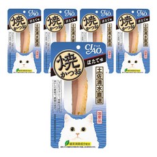 INABA CIAO 啾嚕 魚柳條 燒烤鰹魚 干貝風味 日本國產品 綠茶消臭成分配合, 25g, 5包