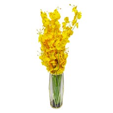 éclat 匠心花藝玻璃菱格金工藝術擺飾仿真花藝組, 黃色跳舞蘭, 1組