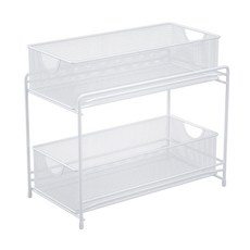 COMET 雙層鐵網格側拉型置物架, 白色, 1入