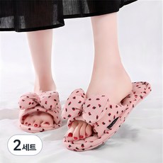오브메종 딸기 리본 면 슬리퍼, 핑크, 2개