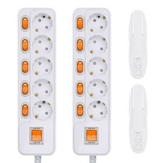 6開5插延長線+插片式可移動固定架, 1.5m, 2組